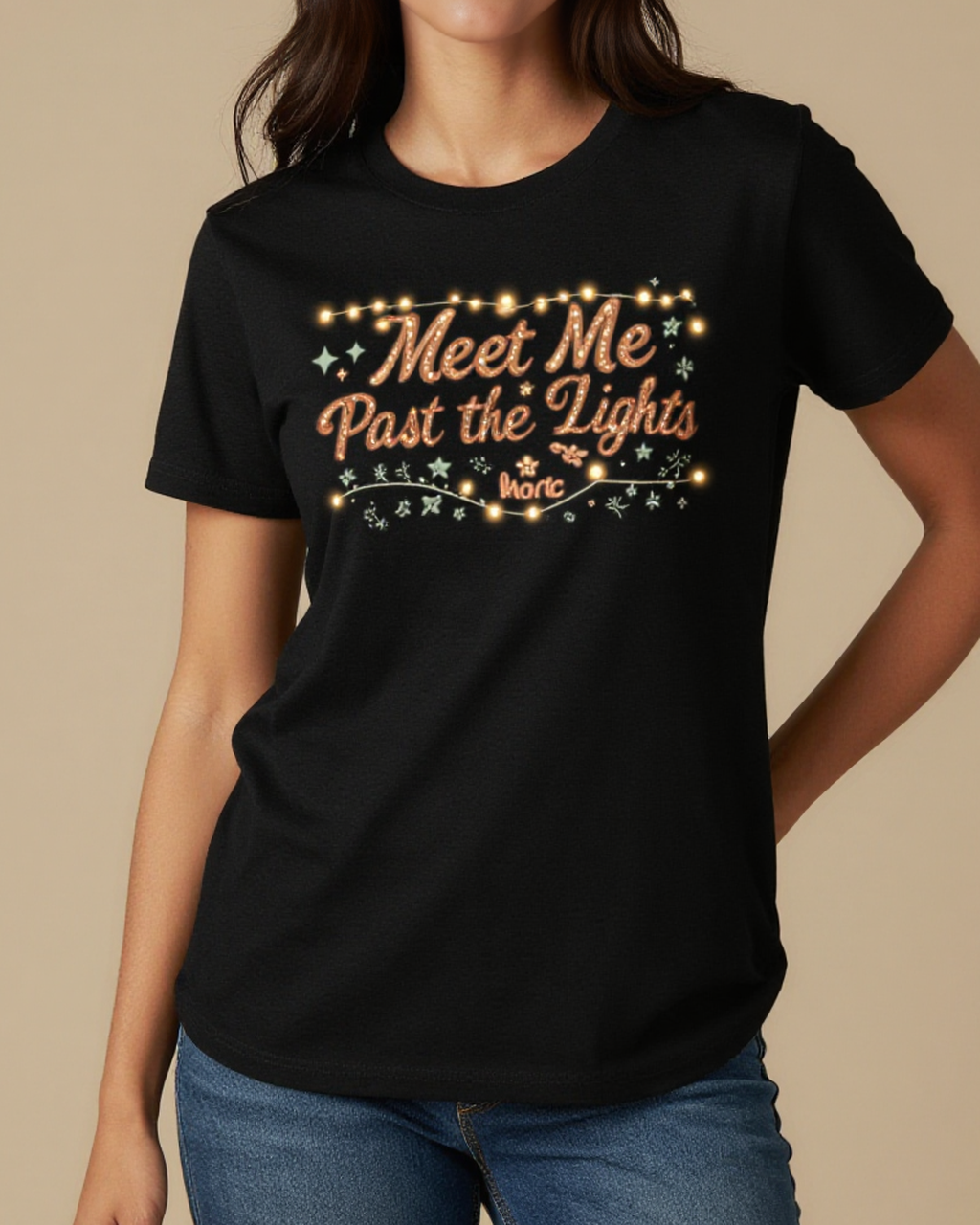 Meet Me Past the Lights Washed Tee – Front View – Jessie – black