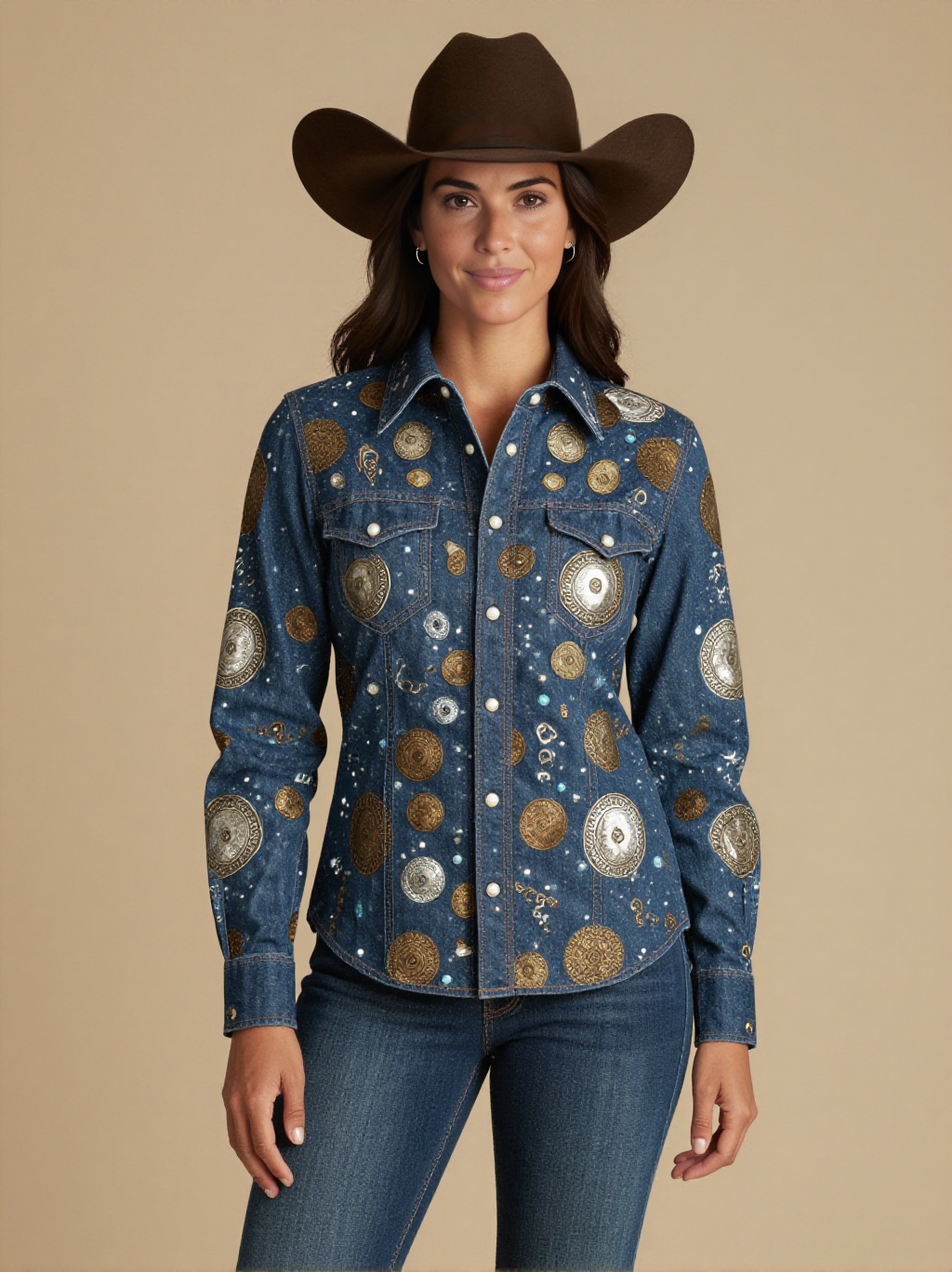 Concho Scatter RB-TOP12 – Front View – Jessie – Antique Silver / Warm Sand