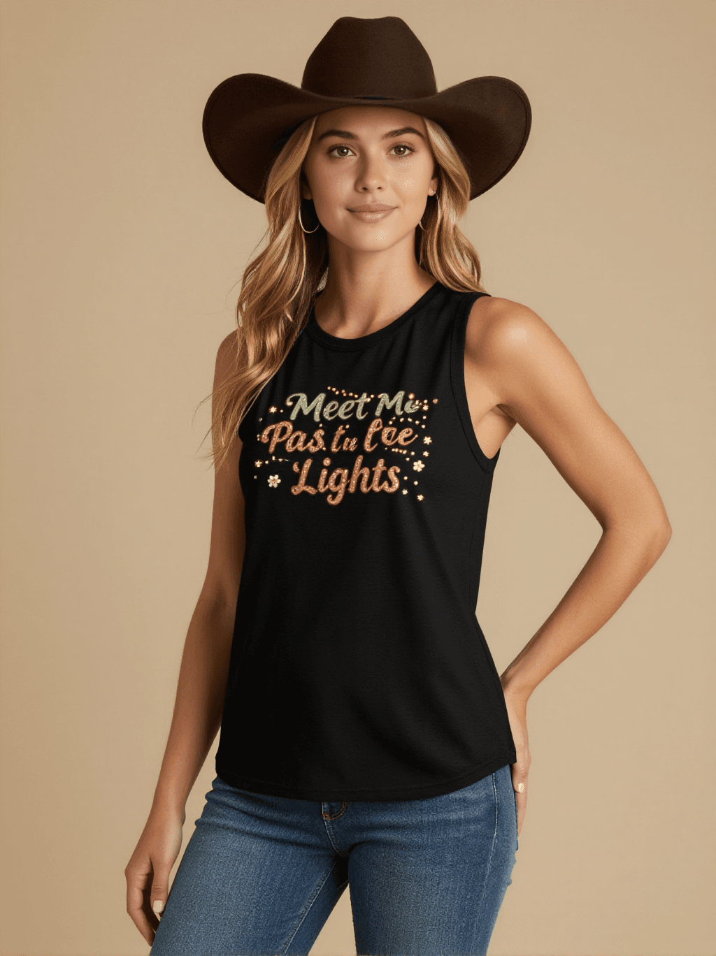 Meet Me Past the Lights Tank Top – Front View – Riley – black