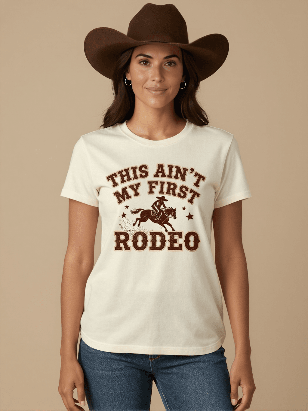 This Ain't My First Rodeo Washed Tee – Front View – Jessie – white