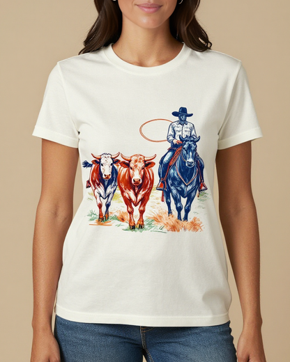 Little Dogie Scene Washed Tee – Front View – Jessie – White