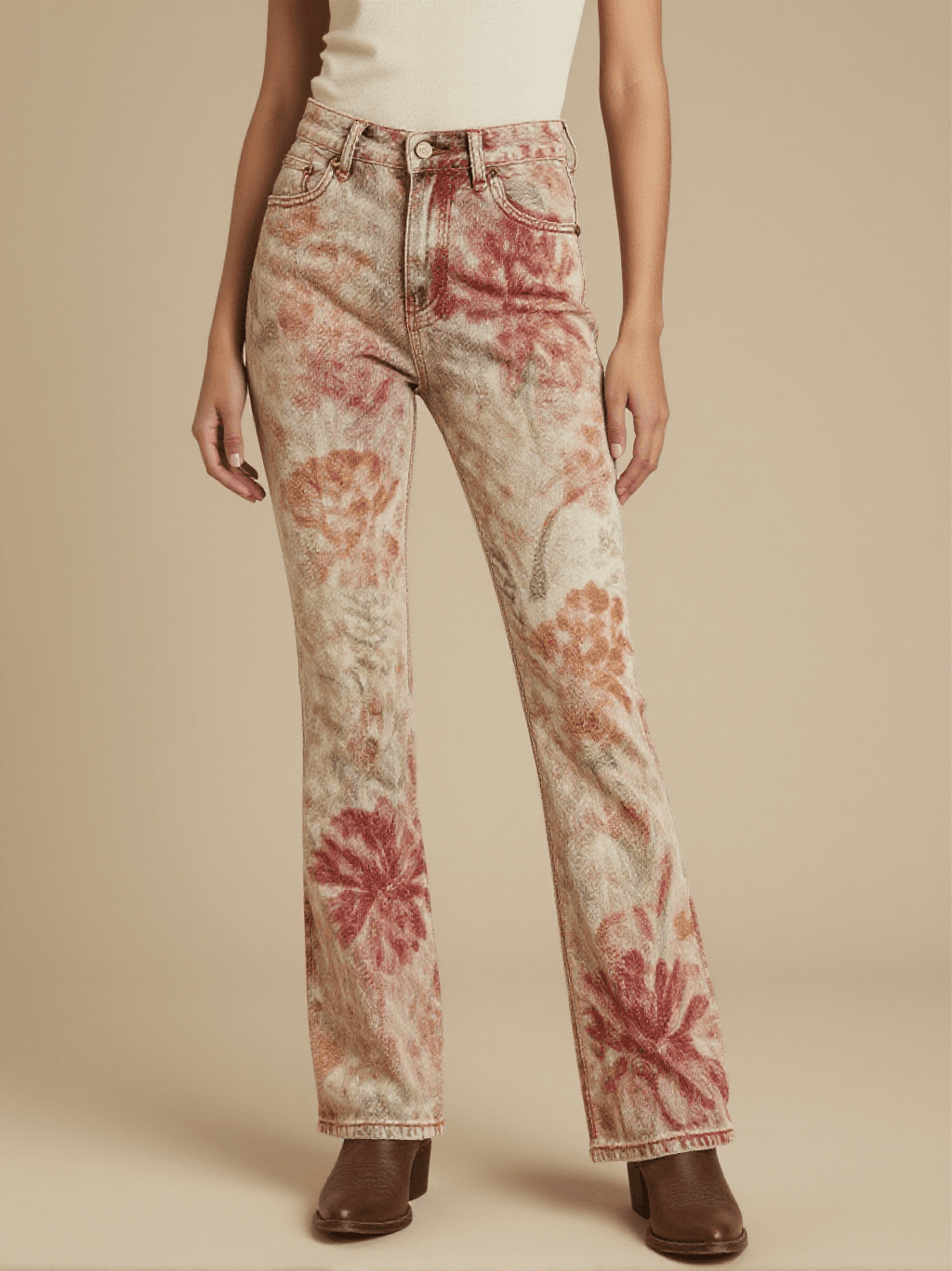Ghost Prairie Bloom Bootcut Jeans – Front View – Riley – Light Wash / Faded Cream / Roan Red