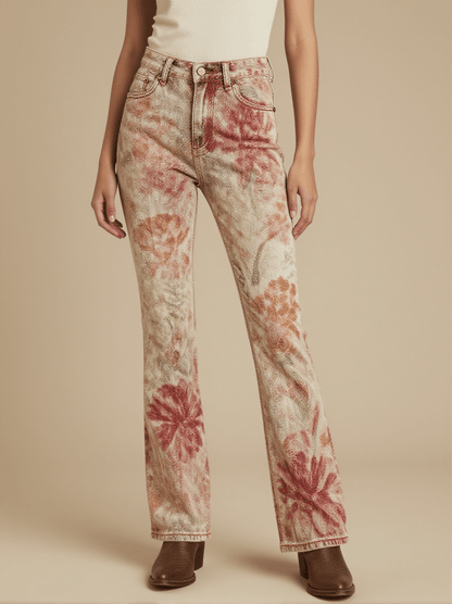 Ghost Prairie Bloom Bootcut Jeans – Front View – Riley – Light Wash / Faded Cream / Roan Red