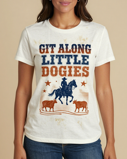 Little Dogie Type Washed Tee – Front View – Jessie – White