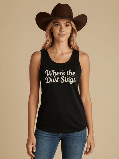 Where the Dust Sings Tank Top – Front View – Riley – black