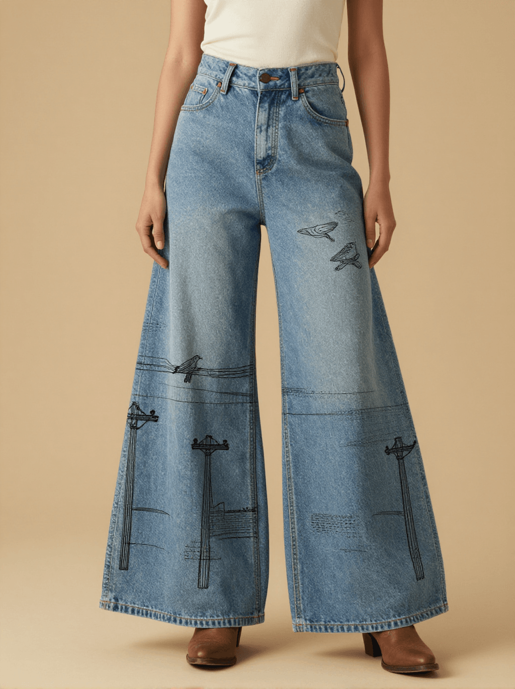 Telegraph Wire Birds RB-BOT05 – Front View – Jessie – Blue Denim