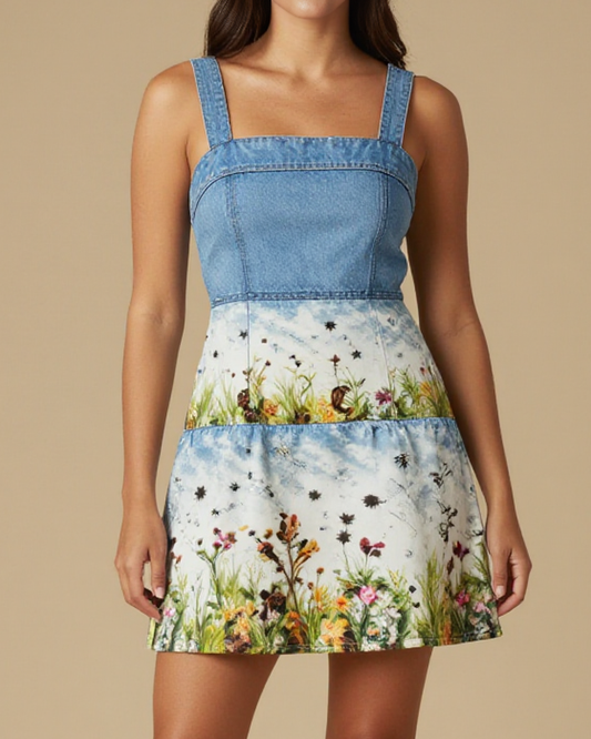 Bootstep Wildflower Structured Mini Dress – Front View – Jessie – Indigo / Sage / Copper