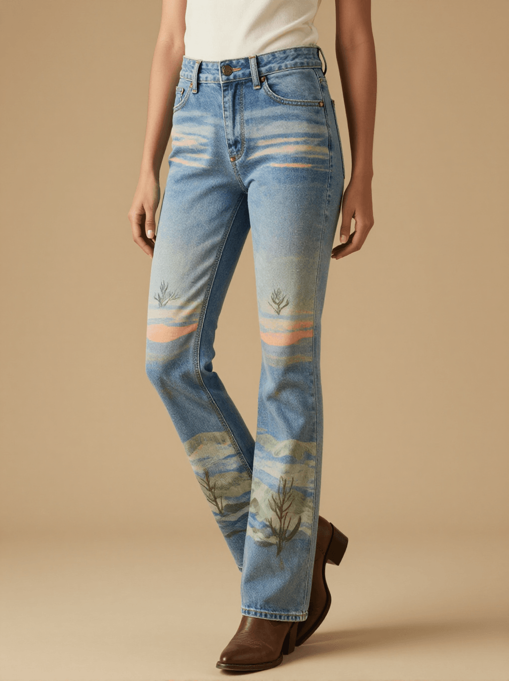 Sagebrush Sunset Bootcut Jeans – Front View – Jessie