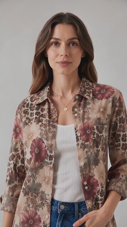Desert Bloom Beige Long Sleeve Denim Shirt