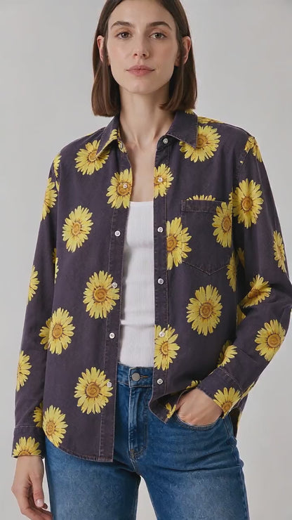 Sunset Prairie Navy Long Sleeve Denim Shirt