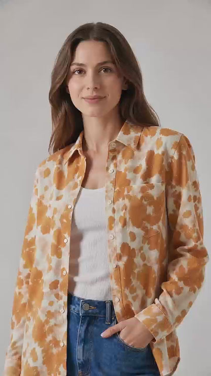 Sunset Prairie Orange Long Sleeve Denim Shirt